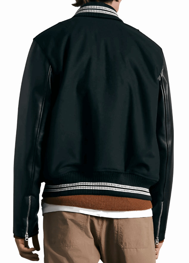 Men’s Black Varsity Bomber Leather Jacket