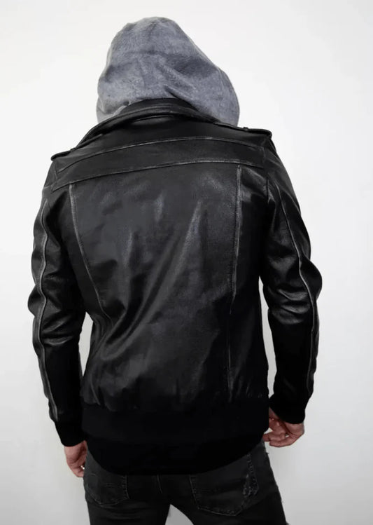 Men's Distressed Bomber Leather Jacket in Black – Arcane