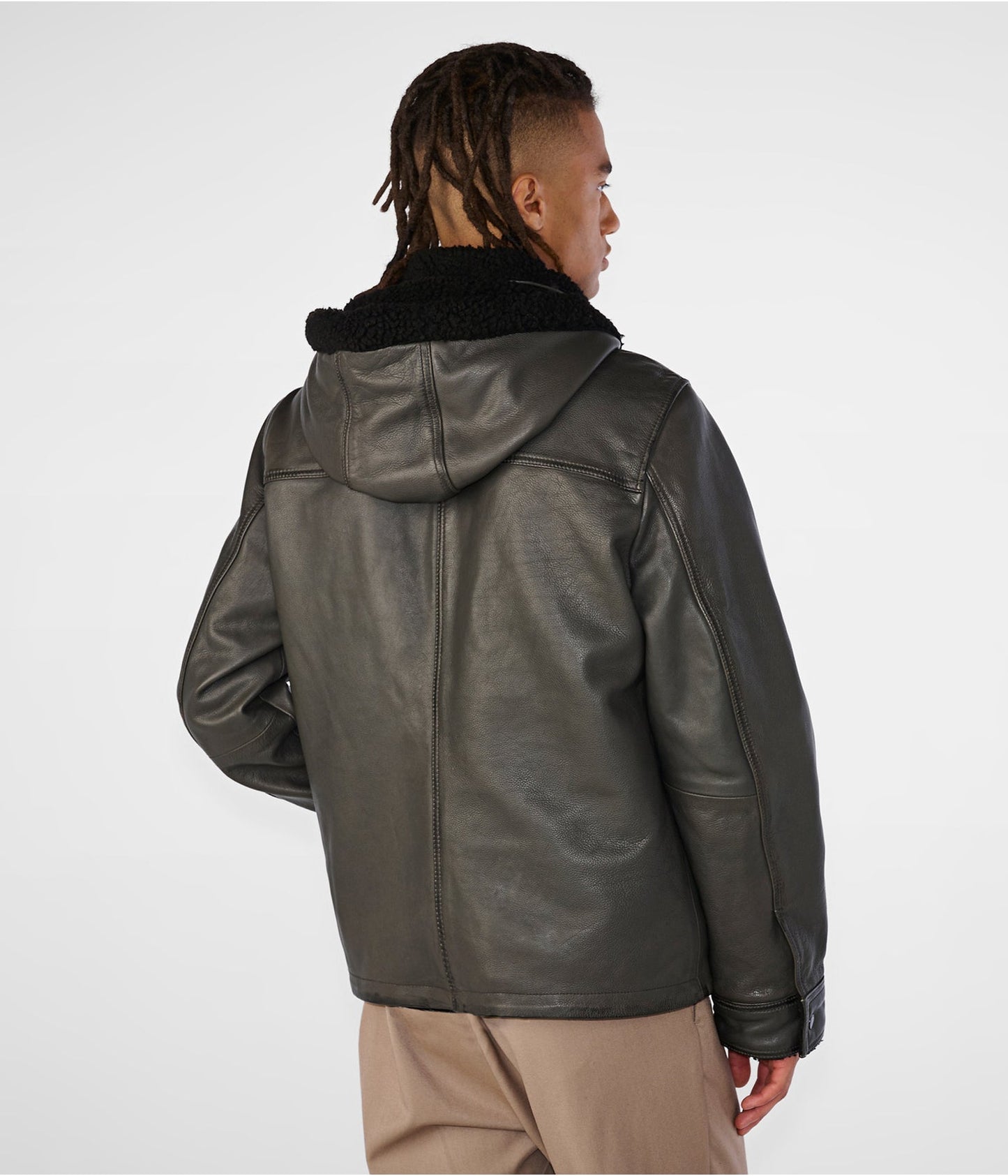 Men’s Gray Shearling Leather Harrington Jacket