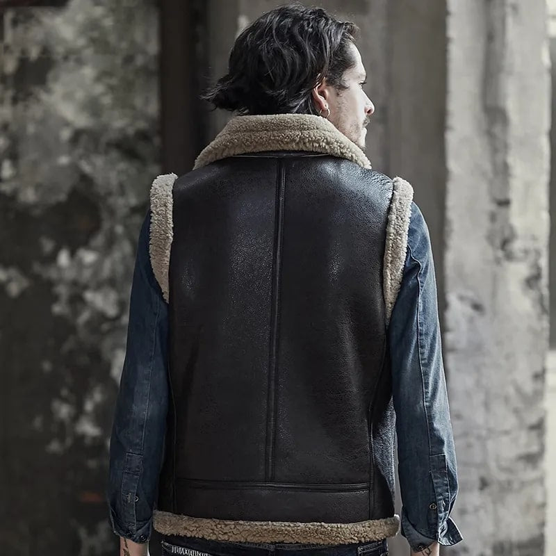 Vintage Shearling Leather Vest – Chocolate Brown
