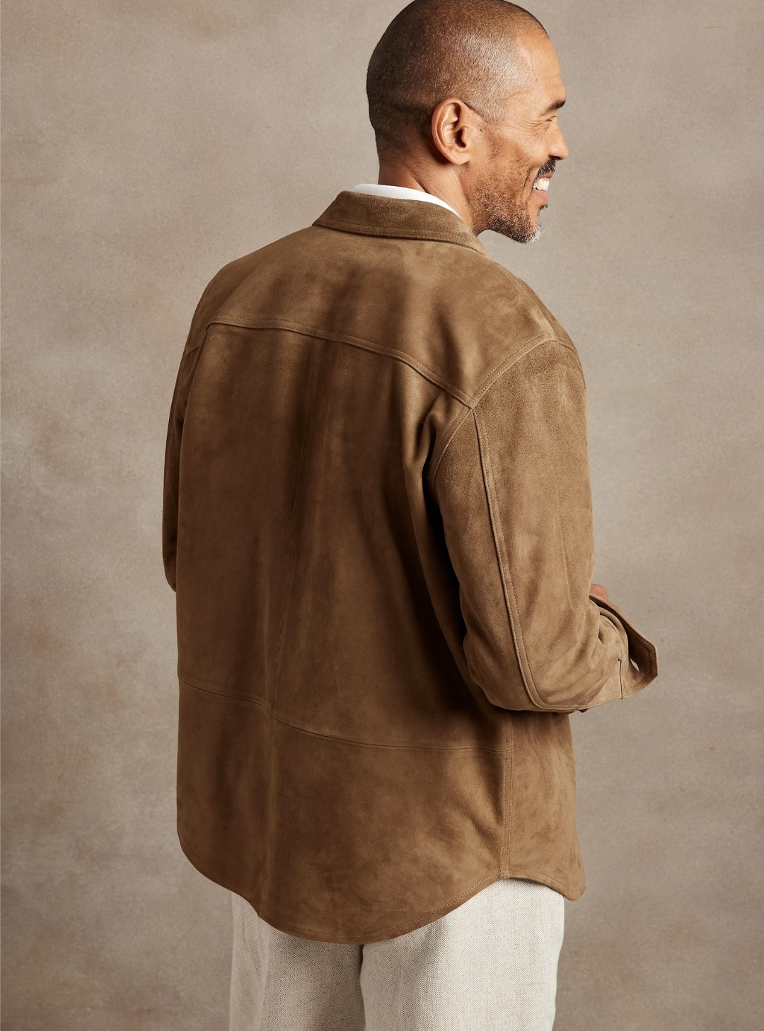 Men’s Tan Brown Suede Trucker Leather Shirt