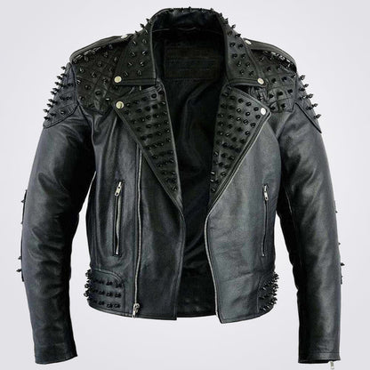 Men’s Black Studded Biker Leather Jacket