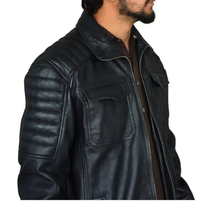 Men’s Black Genuine Leather Biker Jacket – Premium Design with YKK Zippers