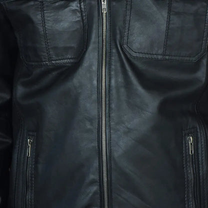 Men’s Black Genuine Leather Biker Jacket – Premium Design with YKK Zippers