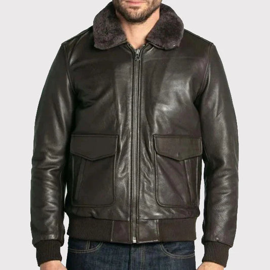 Custom Premium Brown Cowhide Leather Aviator Bomber Jacket – Classic Flight Jacket