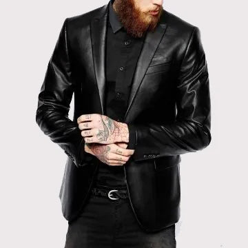Men’s Elegant Black Lambskin Leather Blazer Coat – Genuine & Refined