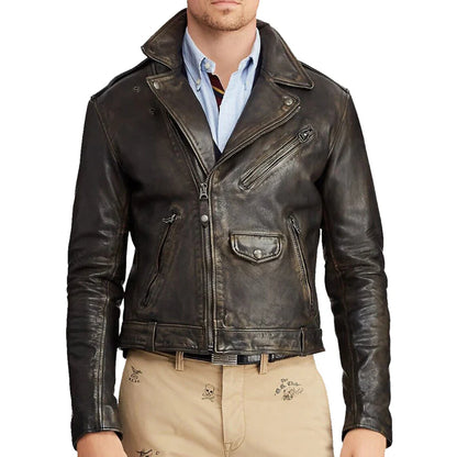 Iconic Men’s Cowhide Leather Biker Jacket – Heavy-Duty Motorcycle Style
