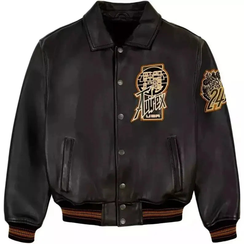Men’s Avirex Genuine Leather Bomber Jacket – Classic American Flight Jacket, Perfect Gift for Him
