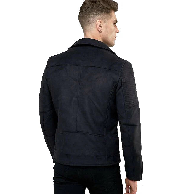 Men's Black Suede Leather Motorcycle Jacket – Classic Biker Style
