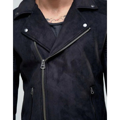 Men's Black Suede Leather Motorcycle Jacket – Classic Biker Style