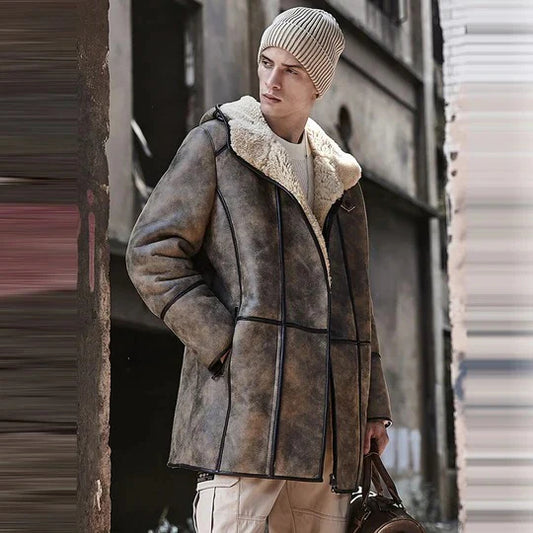 Men’s B7 Sheepskin Shearling Aviator Coat – RAF Hooded Flight Jacket