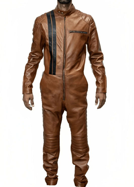 Men's Brown Biker Leather Jumpsuit – Bold, Stylish, and Durable
