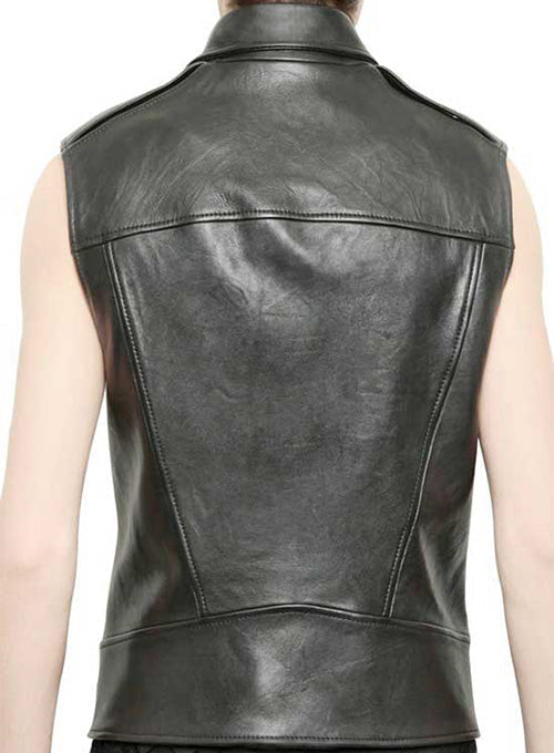 Men's Black Leather Motorcycle Biker Vest