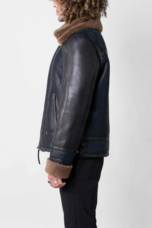 Men's Blue Sheepskin Shearling Leather Jacket – Premium Winter Outerwear