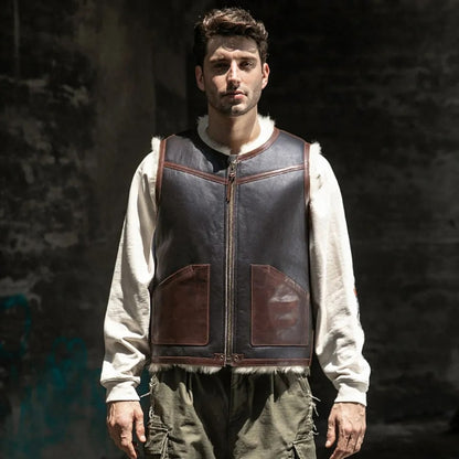 Men's Dark Brown Shearling Leather Vest