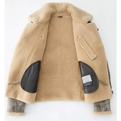 Men’s Distressed Biker Shearling Leather Jacket