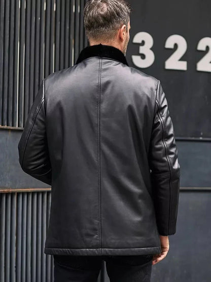 Men's Double Sided Fur Shearling Leather Coat in Black