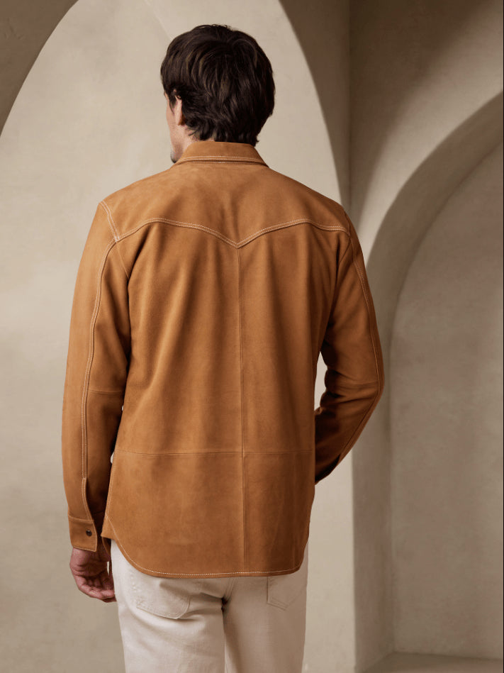 Men's Brown Suede Leather Shirt