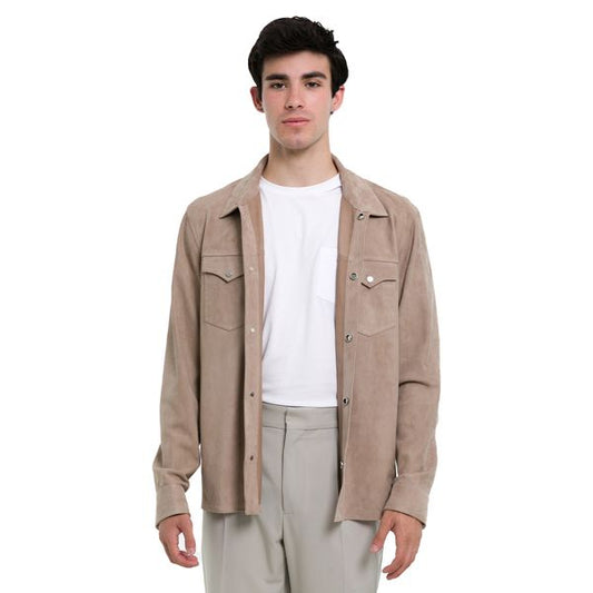 Men’s Cream Suede Leather Full Sleeve Shirt