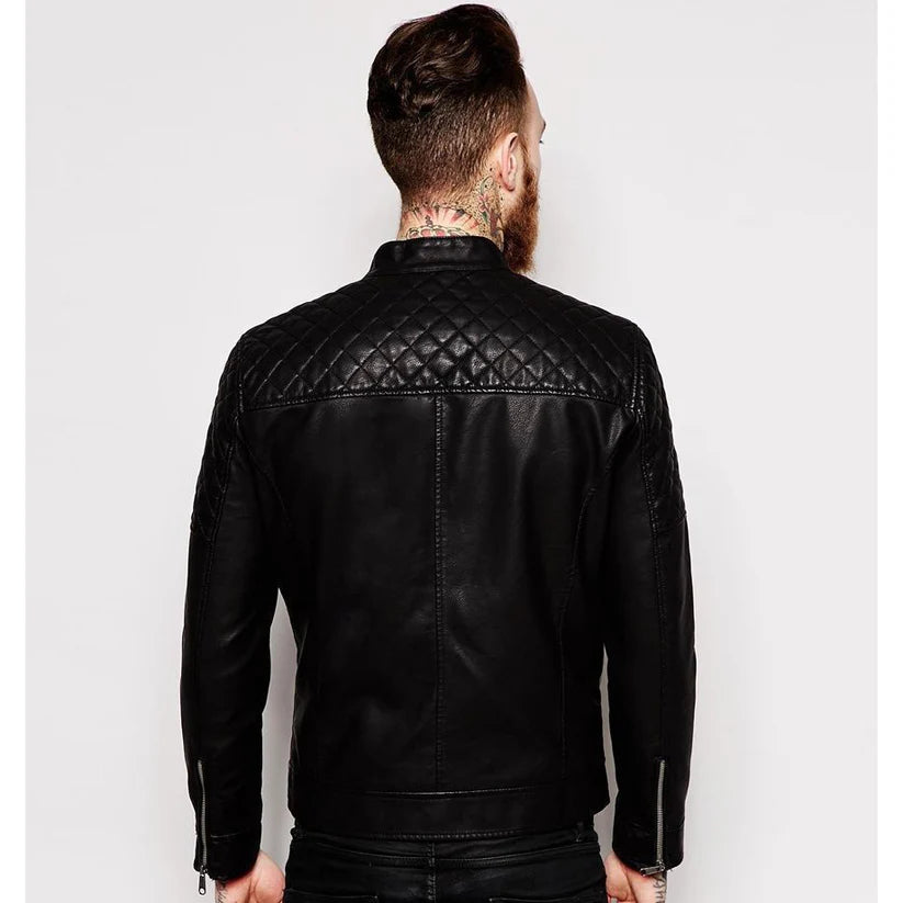 Men's Genuine Lambskin Leather Slim Fit Biker Jacket – Classic Black Motorcycle Style