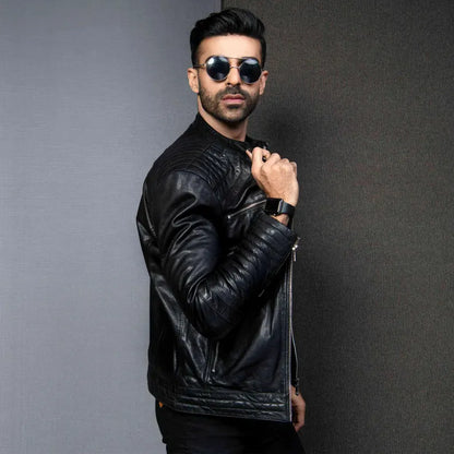 Men’s Handmade Slim Fit Black Leather Motorcycle Jacket – Classic Biker Gift for Him