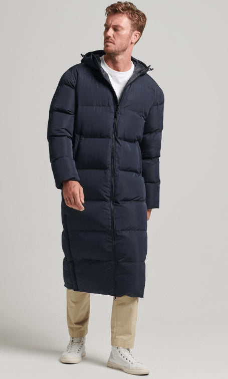 Men’s Royal Blue Hooded Trench Puffer Coat