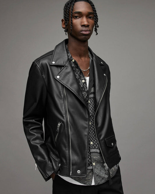 Men's Black Leather Biker Jacket