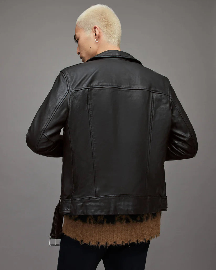 Men's Black Leather Biker Jackets with Belt