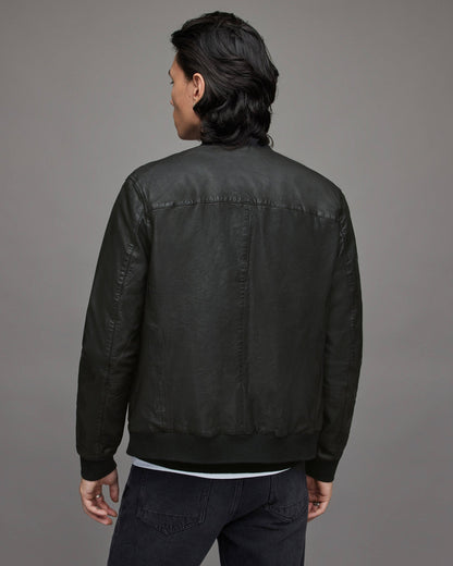 Men’s Black Leather Bomber Jacket
