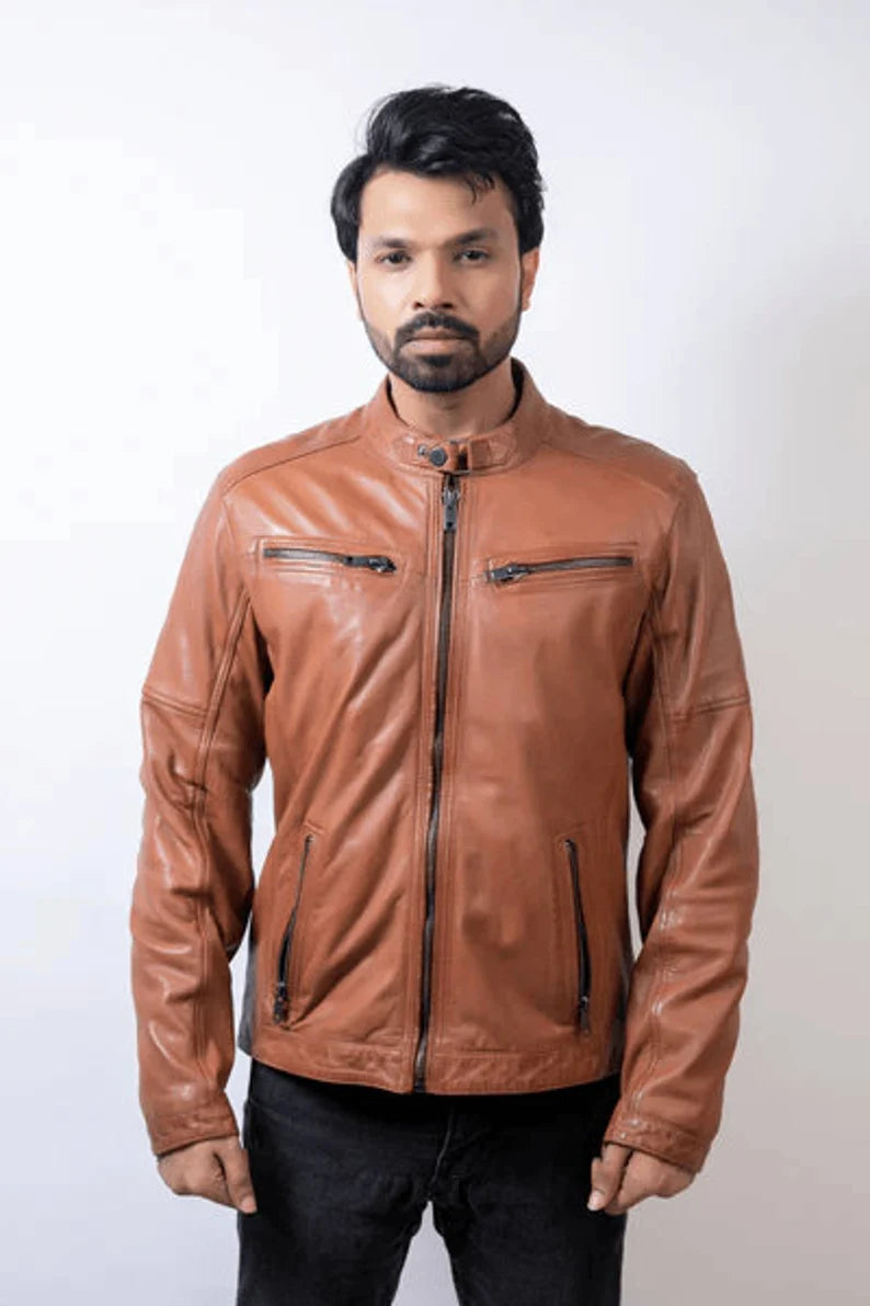 Men’s Classic Black Leather Riding Jacket – Vintage Biker Coat & Motorcycle Gear