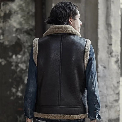 Vintage Shearling Leather Vest – Chocolate Brown