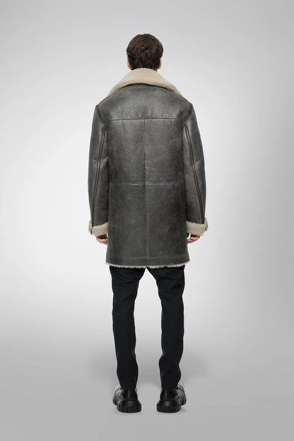 Men's Shearling Leather Coat in Gray