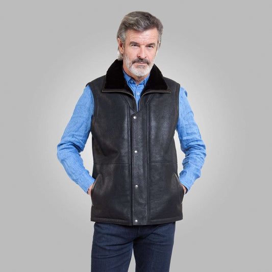 Urban Shearling Leather Vest – Jet Black