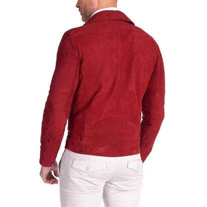 Crimson Rider Slim Fit Red Suede Leather Motorcycle Jacket – Genuine Biker Jacket for Men