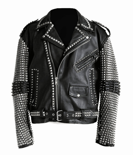 Men’s Black Studded Leather Biker Jacket