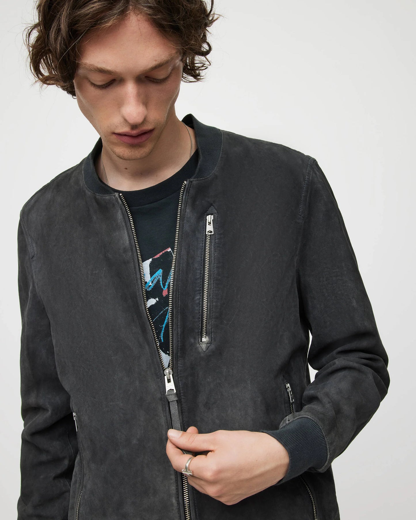 Men’s Black Suede Leather Bomber Jacket with Removable Hood – Stylish Winter Outerwear