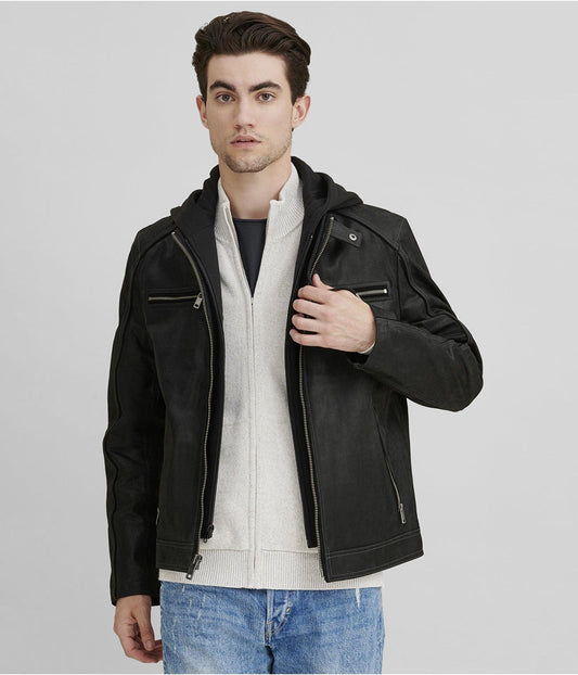 Men’s Black Suede Leather Cafe Racer Jacket