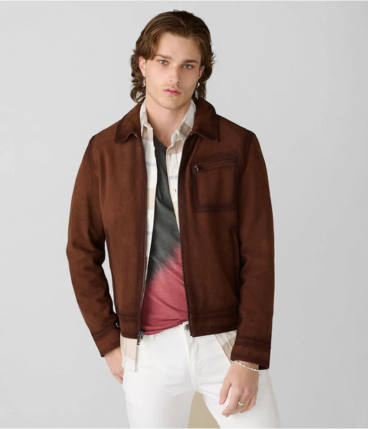 Men’s Dark Brown Suede Leather Jacket – Classic Casual Outerwear for Men