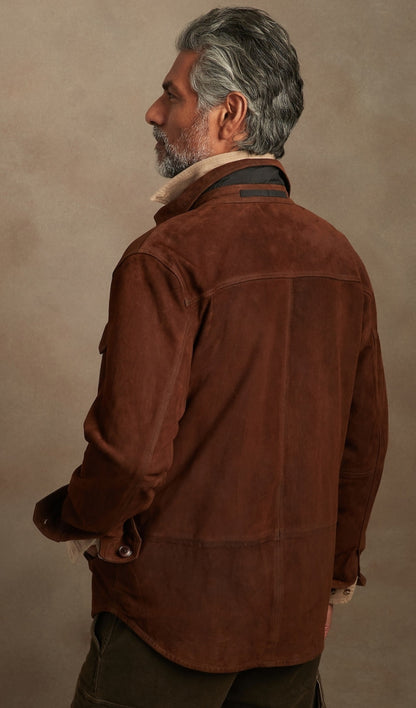 Men’s Dark Brown Suede Trucker Leather Shirt