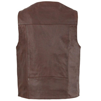 Men’s Dark Brown Vintage Biker Leather Vest – Classic Motorcycle Style