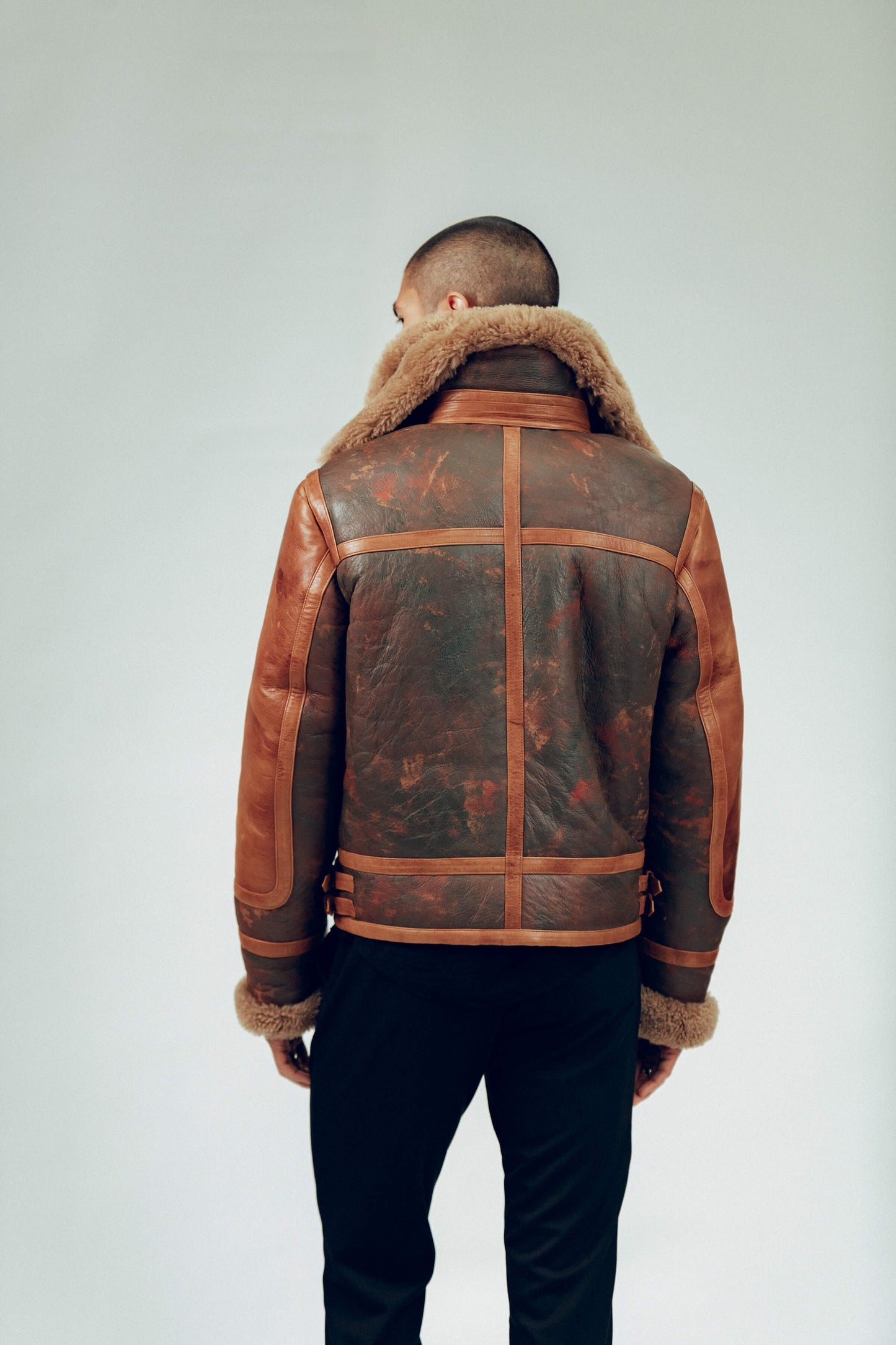 Men's Brown Distressed Sheepskin Shearling Jacket
