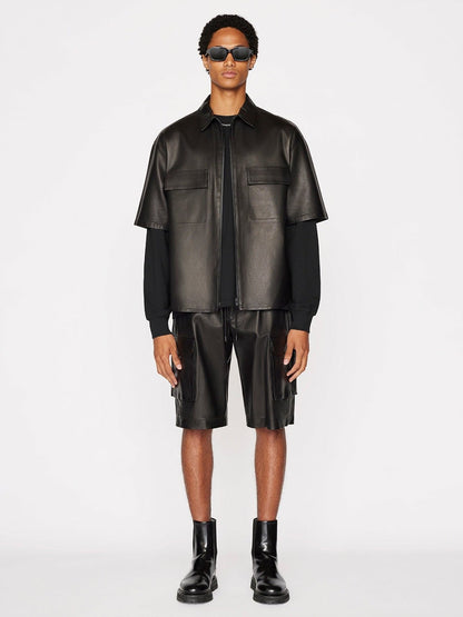 Men's Black Leather Shirt – Half Sleeve Edition