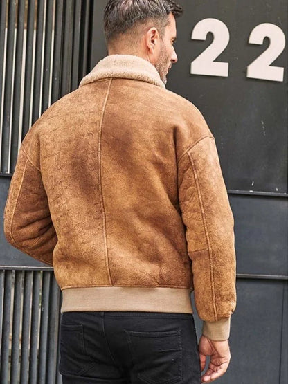 Men's Shearling B3 Aviator Leather Jacket in Tan Brown