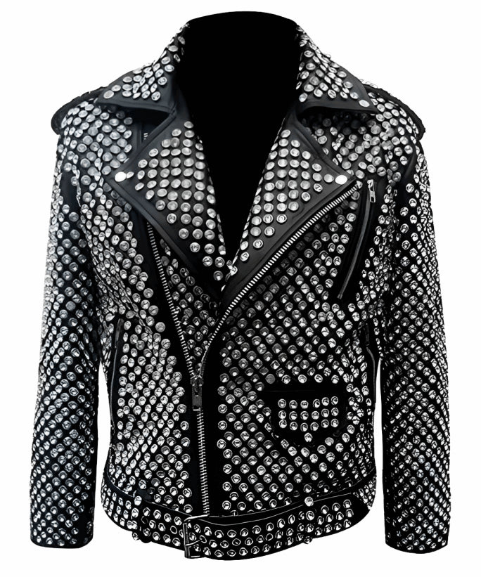 Men’s Black Studded Biker Leather Jacket – Stylish & Bold