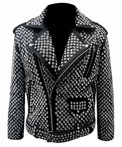 Men’s Black Studded Biker Leather Jacket – Stylish & Bold