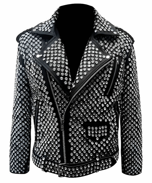 Men’s Black Studded Biker Leather Jacket – Stylish & Bold