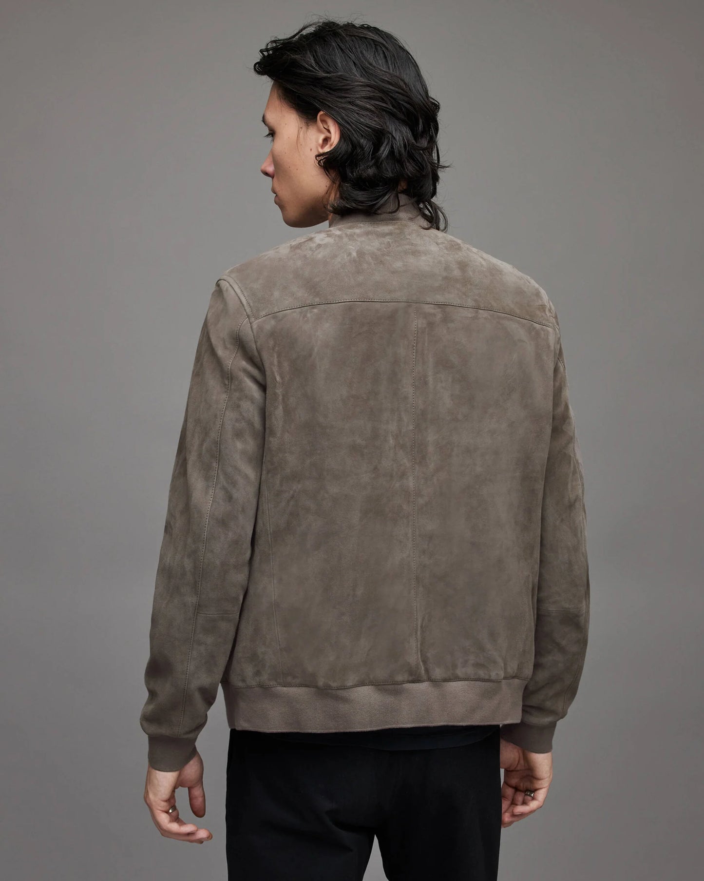 Men’s Gray Suede Leather Bomber Jacket – Classic Lightweight Outerwear for Men