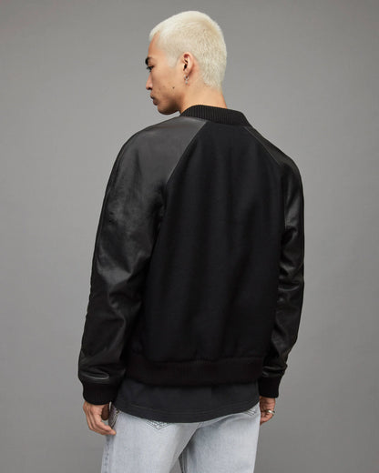 Men’s Black Varsity Leather Jacket – Classic Letterman Style Outerwear