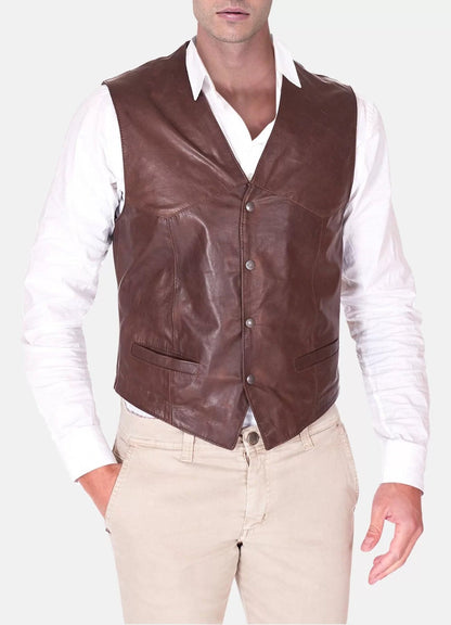 Men's Vintage Leather Vest – Dark Brown
