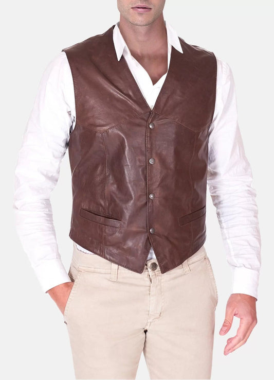 Men's Vintage Leather Vest – Dark Brown